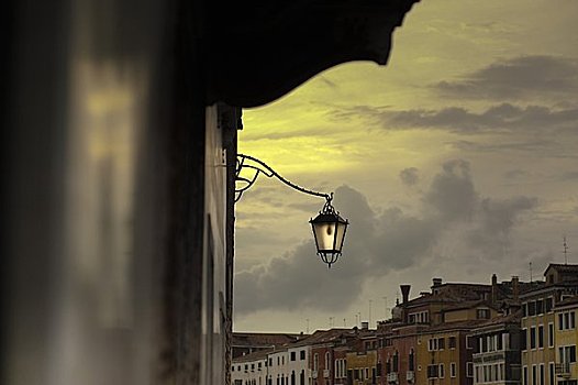 路灯,日落,威尼斯,意大利