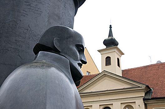 雕塑,正面,建筑,萨格勒布,克罗地亚