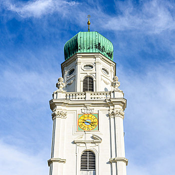 教堂塔,西部,建筑,大教堂,帕绍,下巴伐利亚,巴伐利亚,德国,欧洲