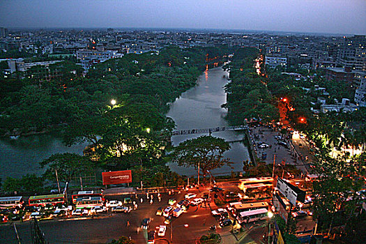 航拍,湖,达卡,孟加拉,六月,2007年