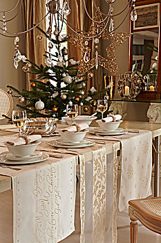 桌子,圣诞晚餐,圣诞树