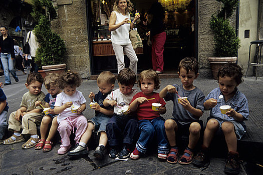 意大利,佛罗伦萨,街景,孩子,幼儿园,吃,冰淇淋