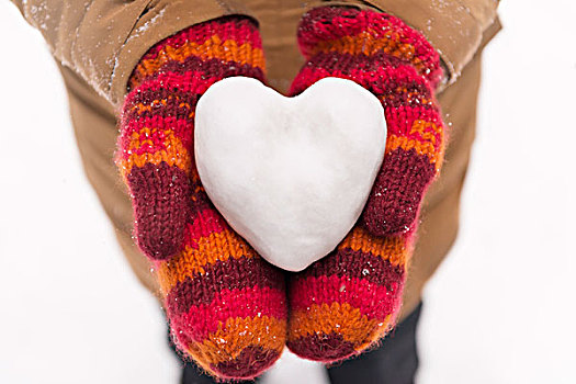 毛织品,连指手套,拿着,心形,雪