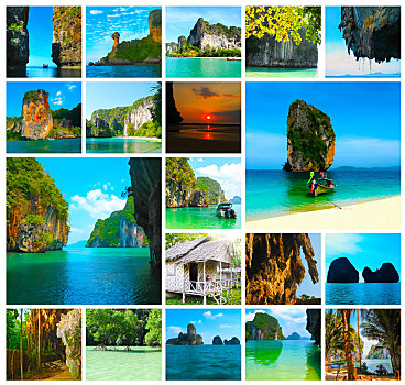 热带,风景,海滩,甲米,泰国,抽象拼贴画