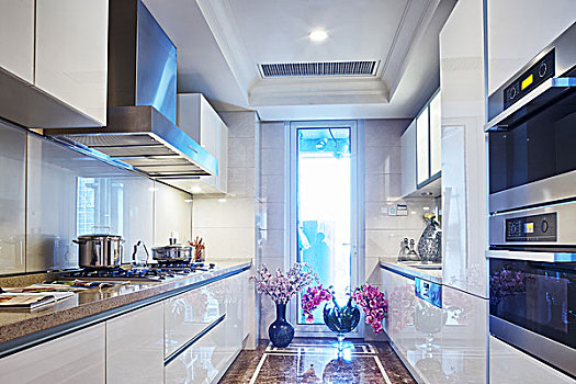 现代,白色,厨房,清洁,室内设计