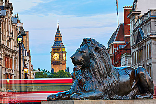 伦敦,特拉法尔加广场,狮子,大本钟,背景