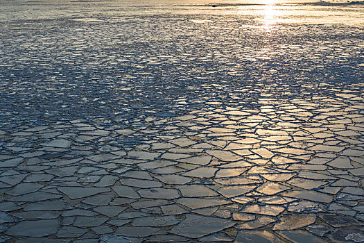 冰冻,波罗的海,浮冰,落日