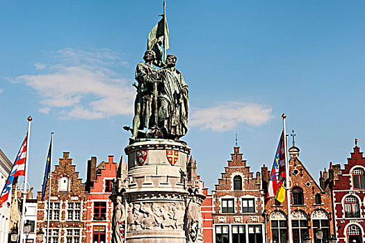 雕塑,市场,广场,历史,中心,布鲁日,世界遗产,比利时,欧洲