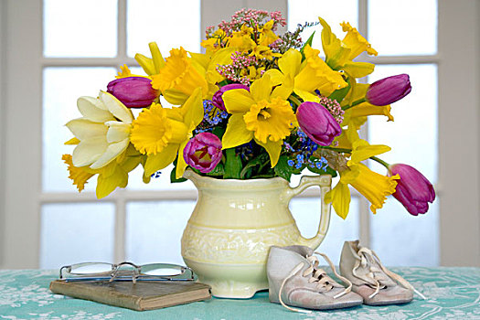 春花,花束,花瓶