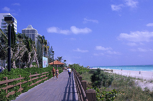 美国,佛罗里达,迈阿密海滩,木板路