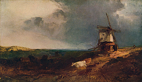 风景,风车,19世纪,艺术家,鲜明