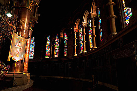 彩色玻璃窗,靠近,鳍状物,大教堂,教堂,爱尔兰,软木塞,城市,科克郡