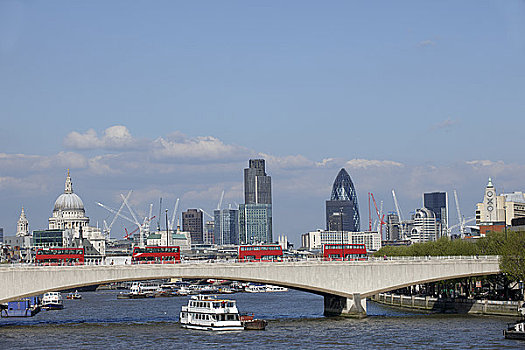 英格兰,伦敦,堤,伦敦桥,红色,巴士,城市,天际线