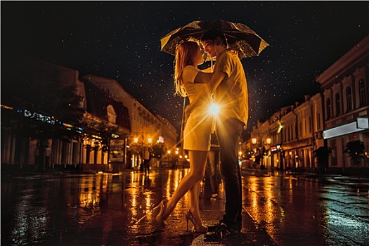 爱情,雨,剪影,吻,情侣,伞