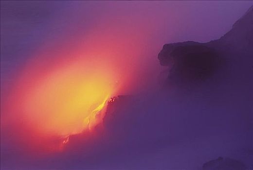 夏威夷,夏威夷大岛,火山岩,海洋,蒸汽,石头