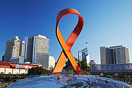 艾滋病,带,雕塑,市区,摩天大楼,背景,德班,南非