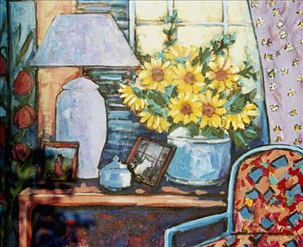 向日葵,房间,装饰,椅子,2004年,风信子,美国黑人,丙烯酸树脂,帆布