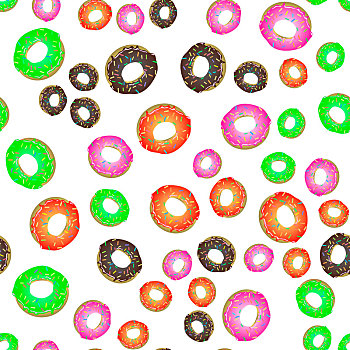 彩色,新鲜,甜,甜甜圈,无缝,图案