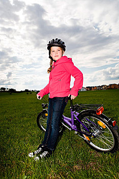 女孩,自行车头盔,自行车