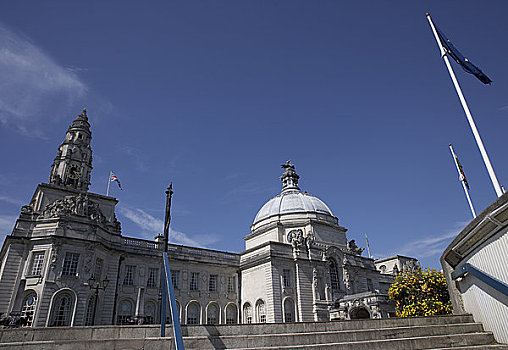 威尔士,加的夫,市政厅,风景,英国,文艺复兴,风格,城市,身分