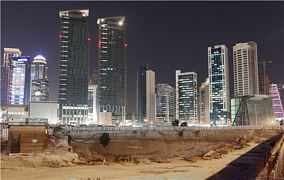 工地,多哈,市区,夜晚,卡塔尔,中东