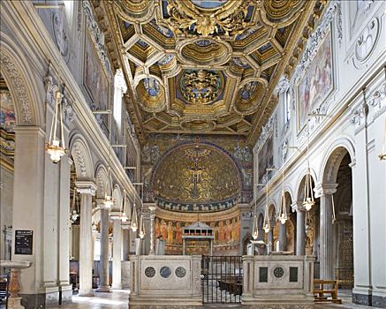 教堂中殿,天花板,教堂,罗马,意大利,欧洲