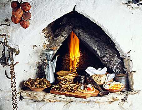 克里特岛,食物,烹饪,燃木烤炉