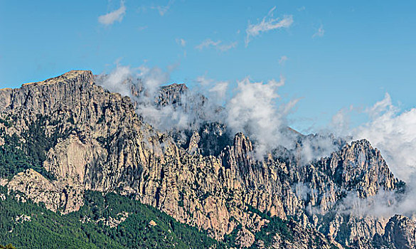 悬崖,石头,正面,云,山丘,科西嘉岛,法国,欧洲