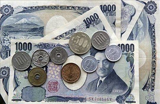 日元,硬币,钞票,东京,日本,欧洲