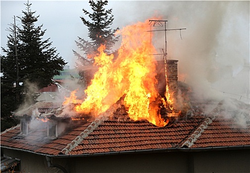 燃烧,房子,屋顶