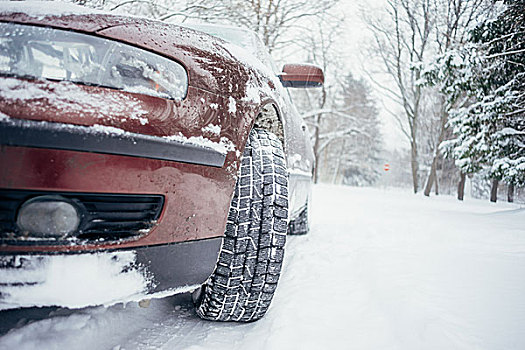 汽车,林道,遮盖,雪,地面,风景,聚焦,冬天,轮胎