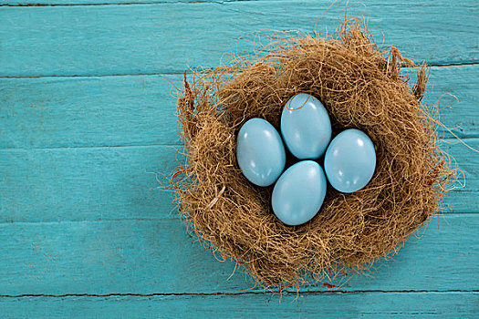 蓝色,复活节彩蛋,鸟窝,木质背景