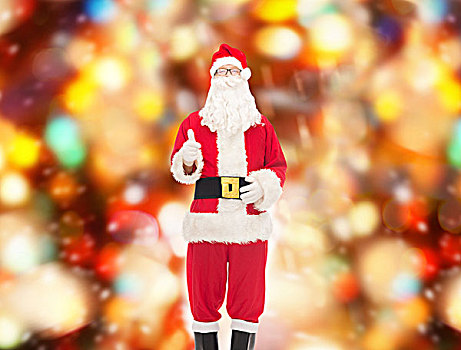 圣诞节,休假,手势,人,男人,服饰,圣诞老人,展示,竖大拇指,上方,红灯,背景