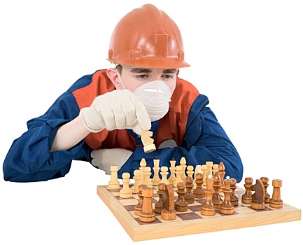 施工人员,玩,下棋