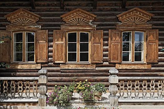 窗户,露台,木质,雕刻,传统,俄罗斯,风格,波茨坦,勃兰登堡,德国,欧洲
