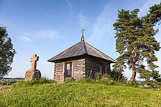 东正教,小教堂,石头,十字架,普斯科夫地区,俄罗斯