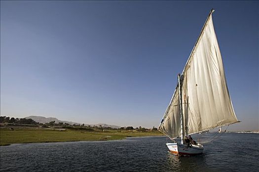 三桅小帆船,航行,尼罗河,路克索神庙,埃及