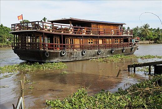 木质,游船,湄公河,越南,亚洲