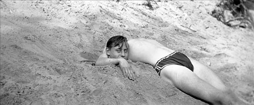 历史,照片,看不到头,男人,掩埋,沙子,20年代