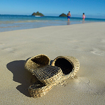 拖鞋,海滩,瓦胡岛