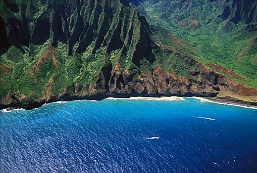 夏威夷,考艾岛,俯视,纳帕利海岸,悬崖,海滩,海洋