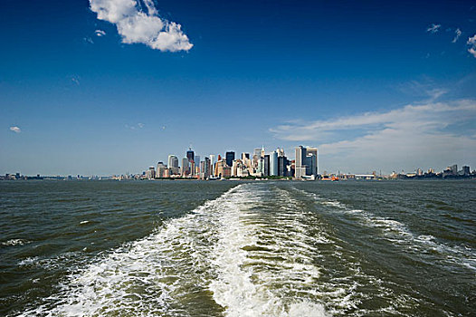 曼哈顿,天际线,风景,斯塔滕岛,渡轮,纽约,美国