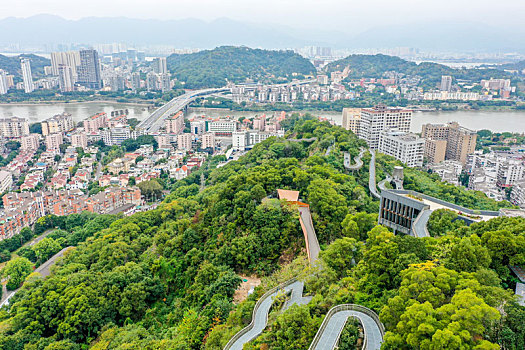 航拍福州福道,福州城市森林步道,金牛山公园西侧段