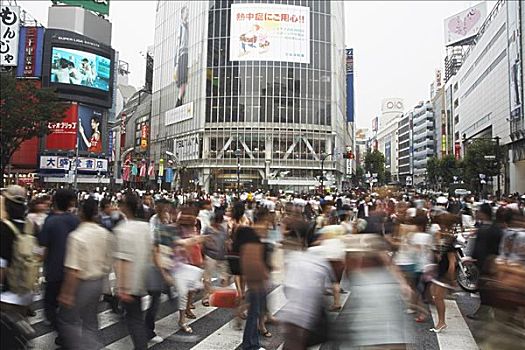 人,穿过,涩谷,车站,日本