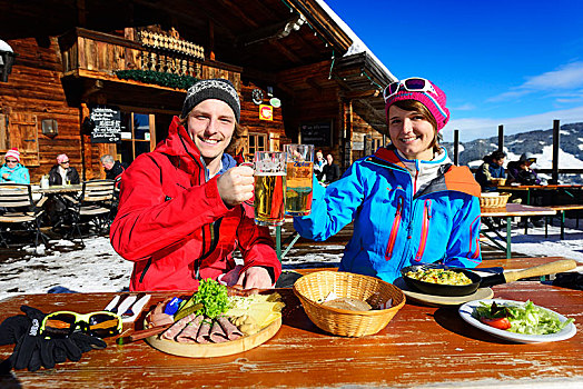 滑雪,雪鞋,远足,停止,阿尔卑斯山,提洛尔,奥地利,欧洲