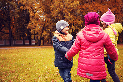 孩子,握手,玩,秋天,公园