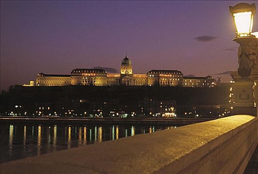 黃昏,城堡,多瑙河,匈牙利,欧洲,欧盟新成员