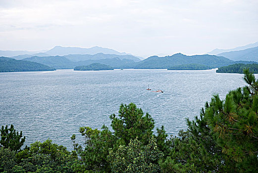 场景,山,围绕,湖