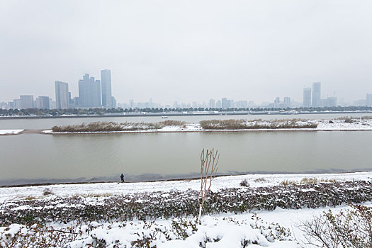 湘江橘子洲雪景