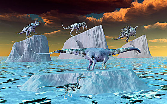 概念,恐龙,冰冻,冰,想像,史前,冰河时代